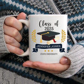 Tasse cadeau de remise de diplôme personnalisée avec casquette de célibataire, promotion 2024